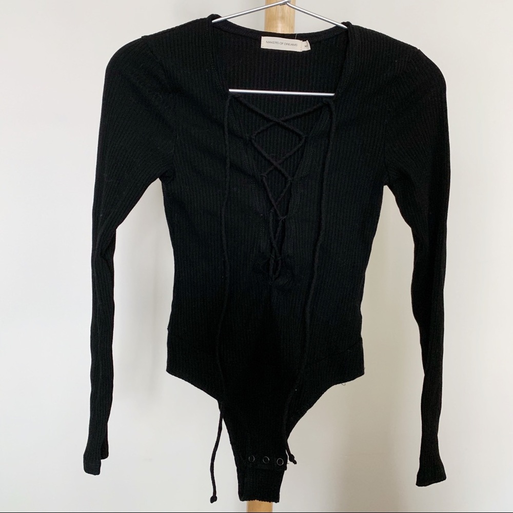 Ribbed Lace-Up Bodysuit